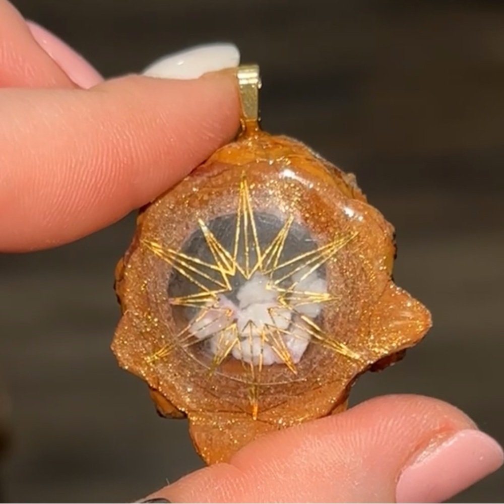 Gold Starburst accent on Pine Cone Pendant filled with Pink Tourmaline